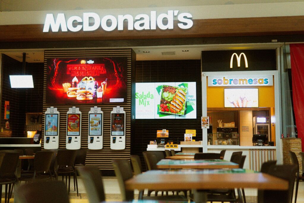Fast food chain with self-service kiosks